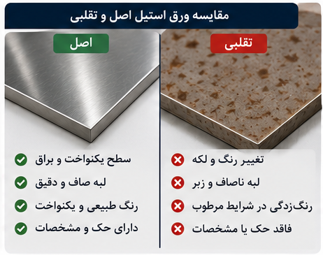 مقایسه ورق استیل اصل و تقلبی