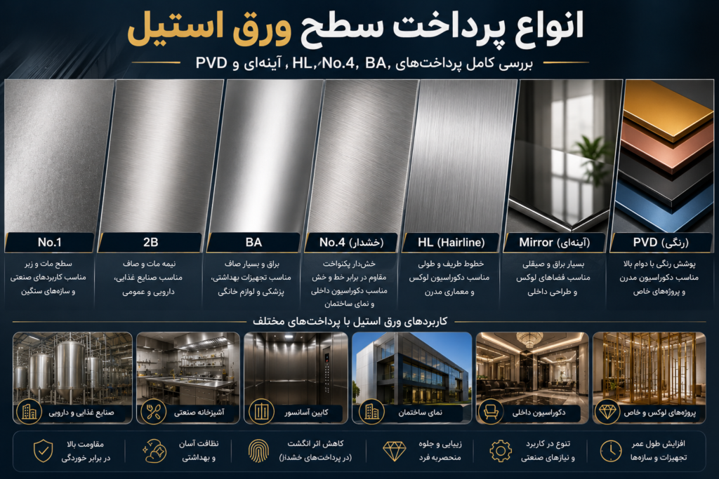 انواع پرداخت سطح ورق استیل